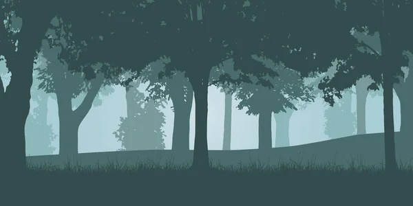 Ilustración vectorial de un bosque verde caducifolio — Vector de stock