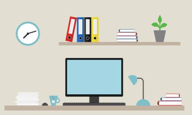 Bir ofis olarak bir m iş ekipmanları ile vektör çizim