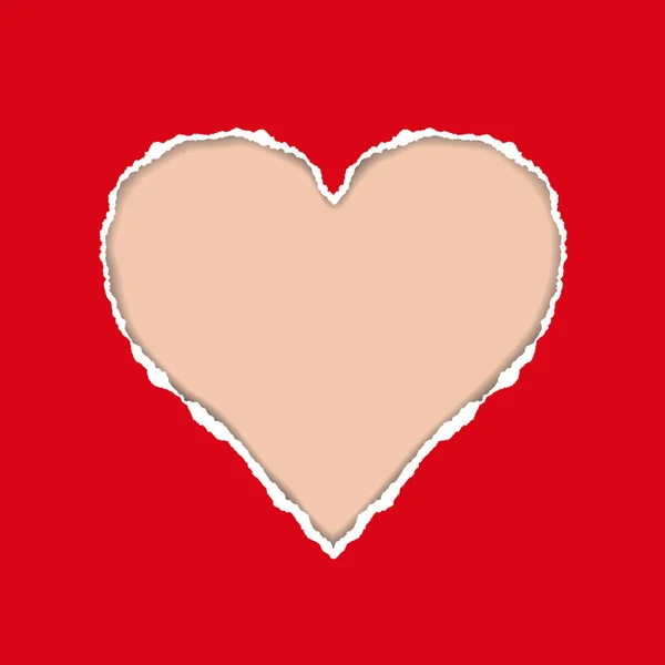 Papel rojo desgarrado con un agujero en forma de corazón, adecuado como tarjeta de felicitación - vector — Vector de stock