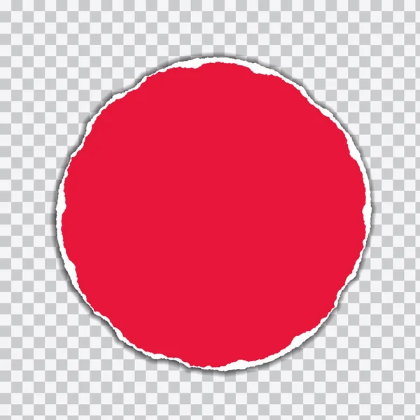 Vector ilustración realista de papel roto rojo con forma de sombra y círculo sobre fondo transparente con marco para texto — Vector de stock