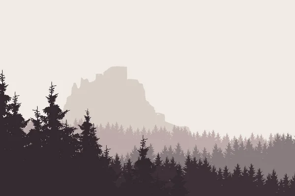 Ilustración vectorial de un paisaje con bosque y ruina — Vector de stock