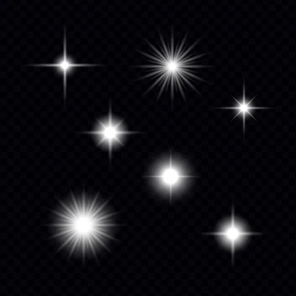 Set of light effects in the form of stars or suns in the sky — Stock Vector