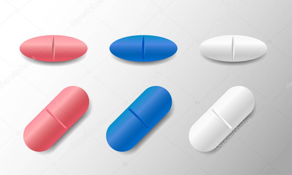 Set of various vector oval pills and tablets