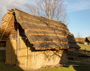 Eski kırsal kulübe bir thatched çatı ile