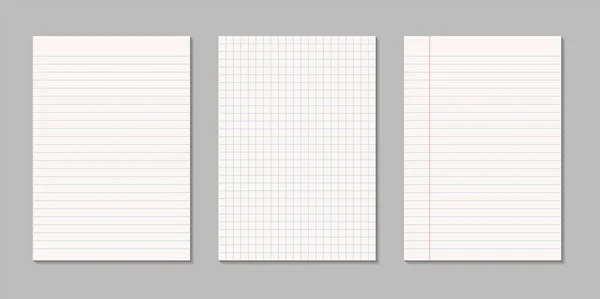 Set realistischer Blankoblätter aus quadratischem und liniertem Papier — Stockvektor