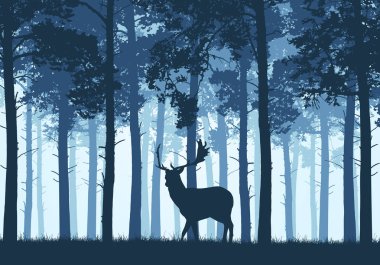 Mavi iğne yapraklı orman fallow deer ile