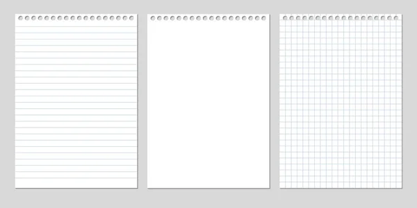 Набор из трех реалистичных векторных иллюстраций чистых листов квадратной и облицовочной бумаги из блока, изолированного на сером фоне с тенями — стоковый вектор