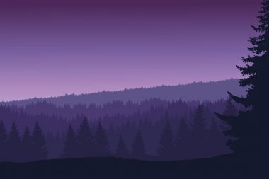 Vektör yatay, orman ve ağaç sabah gökyüzü altında