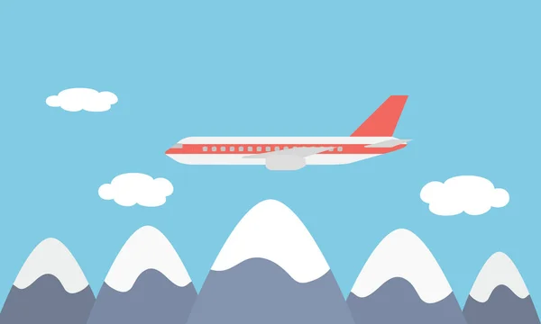 Vista do grande e rápido avião de linha voando entre as nuvens no céu azul - vetor —  Vetores de Stock