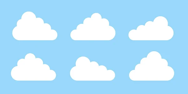 Conjunto de iconos de nube o símbolo en diseño plano, aislado sobre fondo azul, para el diseño de su sitio web o logotipo - vector — Archivo Imágenes Vectoriales