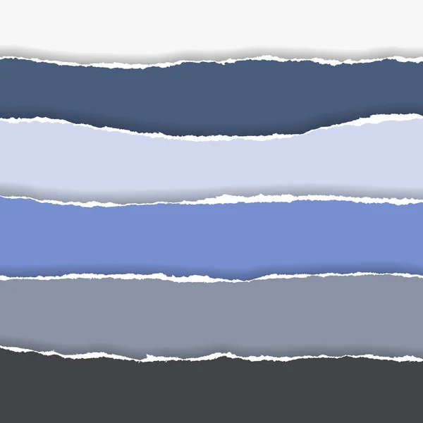 Bordes rasgados horizontalmente multicolores de papel con sombra, vector aislado en el fondo — Vector de stock