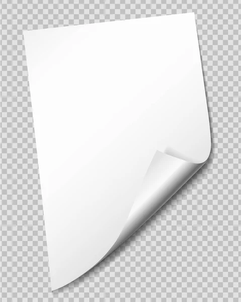 Hoja blanca de papel con esquina doblada, aislada sobre fondo transparente - vector — Vector de stock