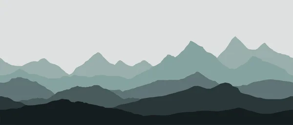 Panoramautsikt över bergslandskapet med dimma i dalen — Stock vektor