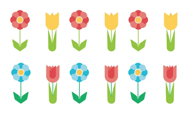 Conjunto de flores de diseño plano de diferentes colores, vector aislado sobre fondo blanco — Archivo Imágenes Vectoriales