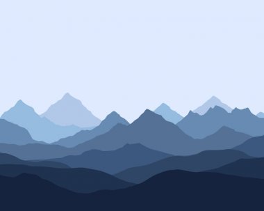 Panoramik dağ manzara ile alpenglow mavi gök - Vadisi'nde sis ile vektör