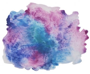 Renk, mavi - kırmızı sıçrama suluboya el boyalı izole üzerinde beyaz arka plan, sanatsal dekorasyon veya arka plan
