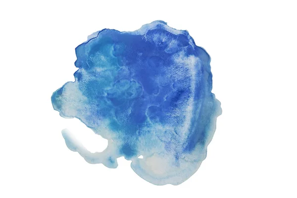 Колір, синій сплеск акварелі рука розмальована ізольована на білому тлі, художнє прикраса або фон — стокове фото