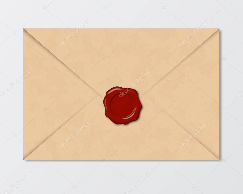 Realistic vintage envelope of old paper with wax sea - vector