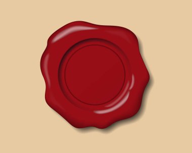 Eski kağıt arka plan üzerinde izole bir gerçekçi mum mühür ve gölge, parlaklık ile vektör çizim