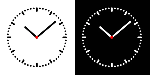 Set Illustration of simple clock face with black and white dial, minute and hour hand and red center - vector — Stok Vektör