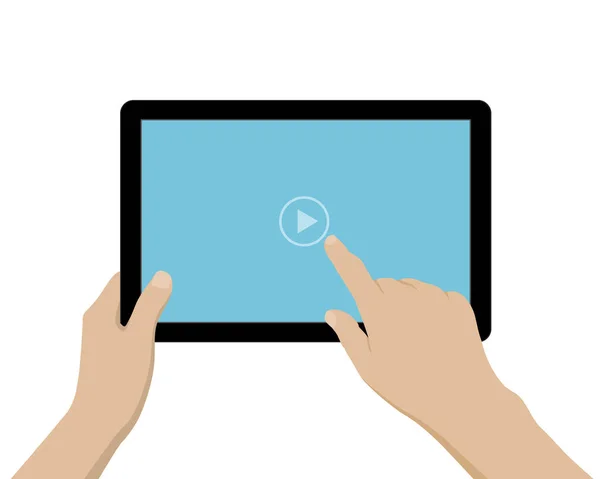 Desenhos Animados Ilustração Mão Segurando Tablet Com Tela Ícone Media — Fotografia de Stock