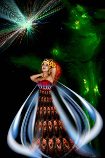 Fairy Tale Fairy Falling Star Collage Fractal Graphics Scene Girl — Stock Photo, Image