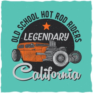 Vintage hot rod t-shirt etiket tasarımı ile özel hız araba çizimi.