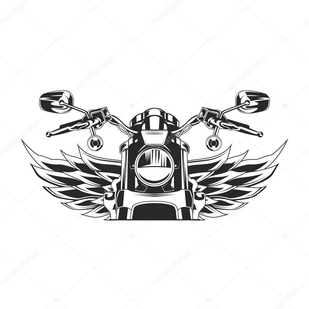 Sketch motorcycle with wings monochrome vector illustration