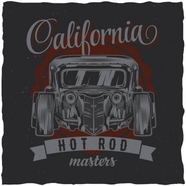 Vintage hot rod t-shirt etiket tasarımı ile özel hız araba çizimi.