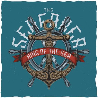 Deniz t-shirt etiket tasarım çizim çapa ile