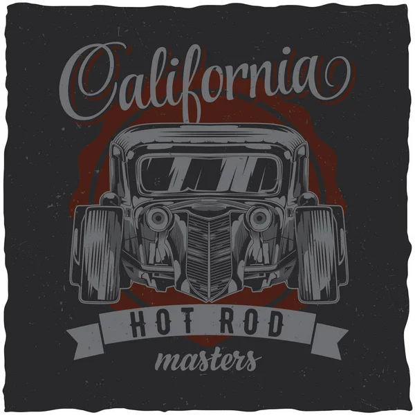 Vintage hot rod t-shirt label design with illustration of custom speed car. — Stock Vector