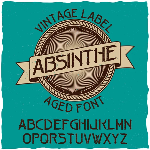 Absinthe label font and sample label design with decoration.