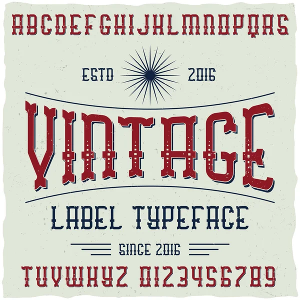 Lettertype voor vintage label met monster etiketontwerp. — Stockvector