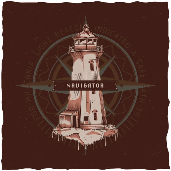 Conception d'étiquettes de t-shirt nautique avec illustration du vieux phare . — Image vectorielle