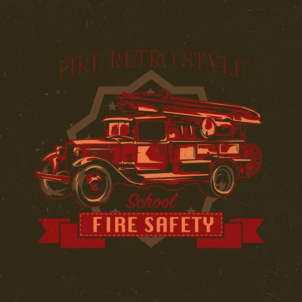 Diseño de etiqueta de camiseta con ilustración de camión de bomberos vintage . — Vector de stock
