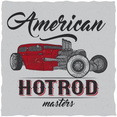 Vintage hot rod t-shirt etiket tasarımı ile özel hız araba çizimi.