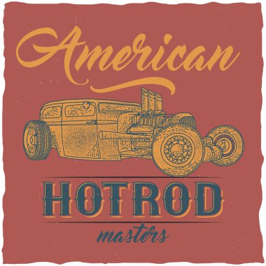 Vintage hot rod t-shirt etiket tasarımı ile özel hız araba çizimi.