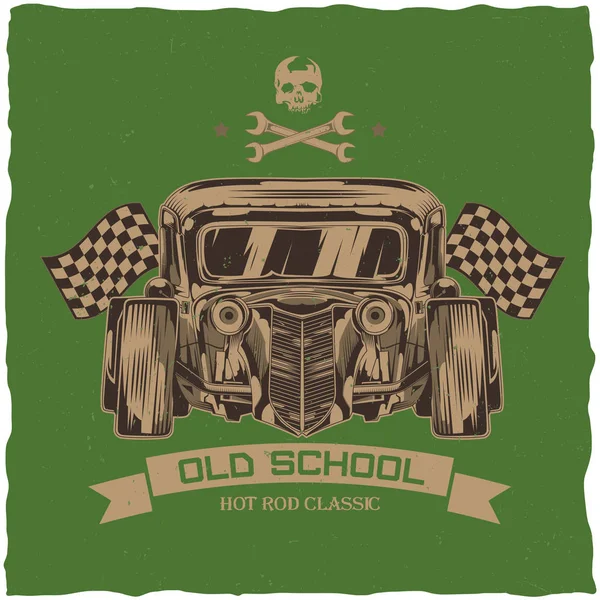 Vintage hot rod tričko label design s ukázkou vlastních rychlost vozu. — Stockový vektor