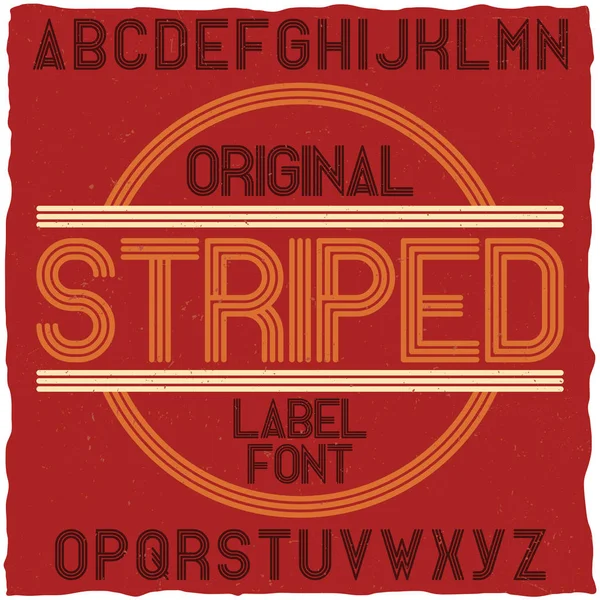 Gestreepte vintage label lettertype. — Stockvector