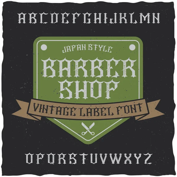 Barber Shop label lettertype en monster labelontwerp met decoratie en lint. — Stockvector