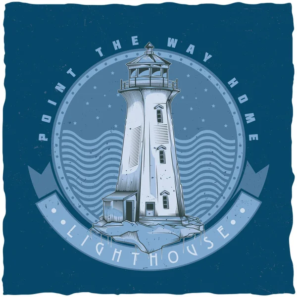 Conception d'étiquettes de t-shirt nautique avec illustration du vieux phare . — Image vectorielle