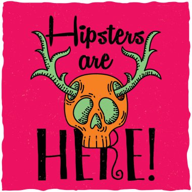 Geyik boynuzları t-shirt etiket tasarımı ile kafatası.