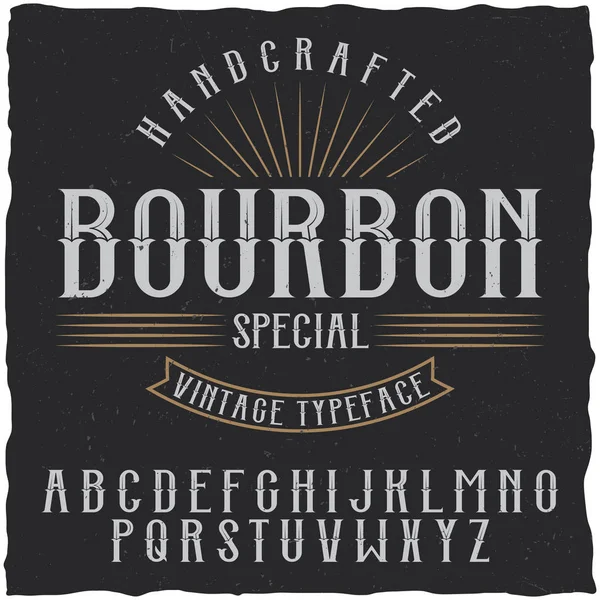 Bourbon label font and sample label design — Stock Vector