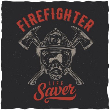 İtfaiyeci t-shirt etiket tasarım kask geçti eksenli gösterimi ile