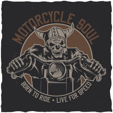 Motosiklet süren iskelet resimli bisiklet tişörtü tasarımı