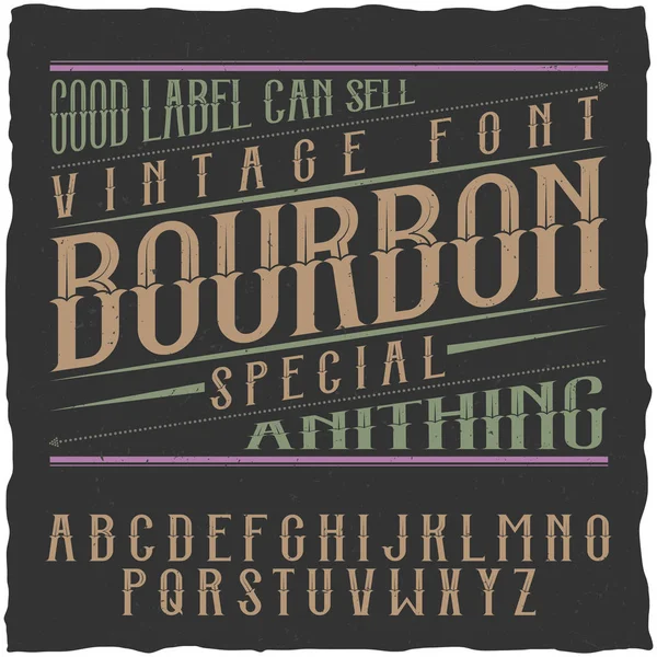 Fonte d'étiquette Bourbon et modèle de conception d'étiquette — Image vectorielle