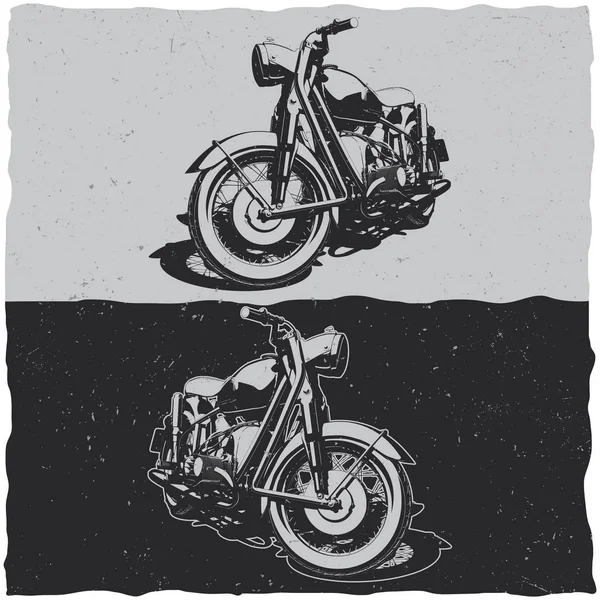 Illustration of classic motorcycle on dark and light backgrounds — Stock Vector