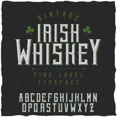 Etiket yazı tipi ve örnek etiket tasarımını dekorasyonu ile. Vintage yazı tipi, alkollü içecekler - pelin, viski, cin, ROM, viski, viski vb. herhangi bir vintage tarzı etiketleri kullanmak için iyi.