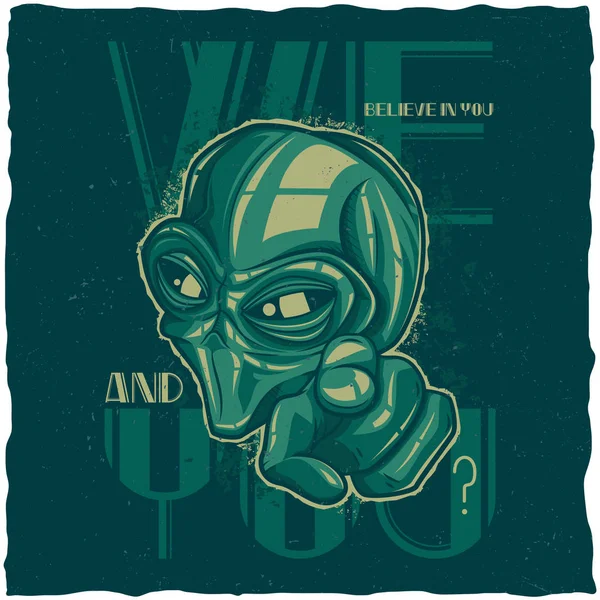 Projeto de etiqueta de t-shirt UFO — Vetor de Stock