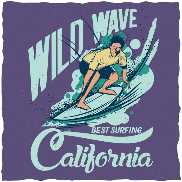 Diseño de etiqueta de camiseta de surf — Vector de stock